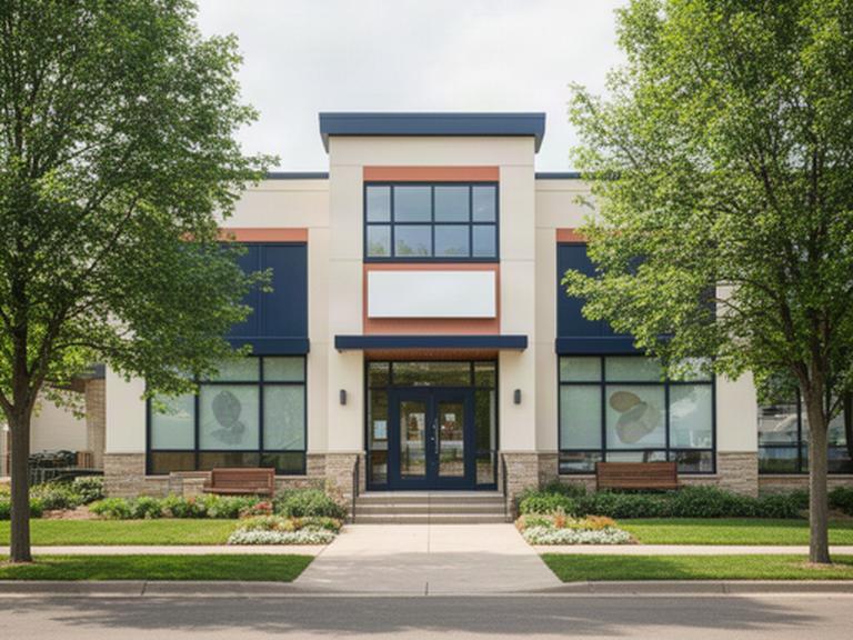Exterior of a welcoming local bank office on Juniper Way in Lakeville, Minnesota